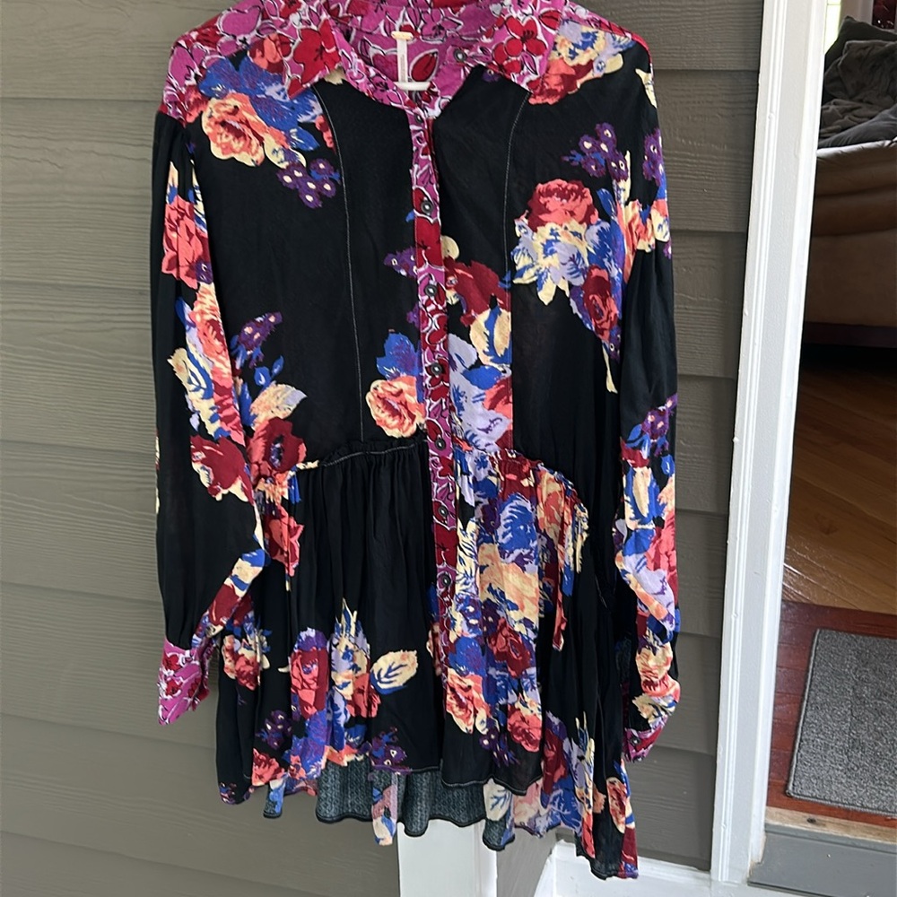 NWT FREE PEOPLE Floral Babydoll Shirt Top Size Small